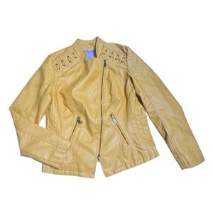 Rene Lion Yellow Faux Leather Moto Jacket‎ Sz 4 NWT Biker Chic Street Style Zip